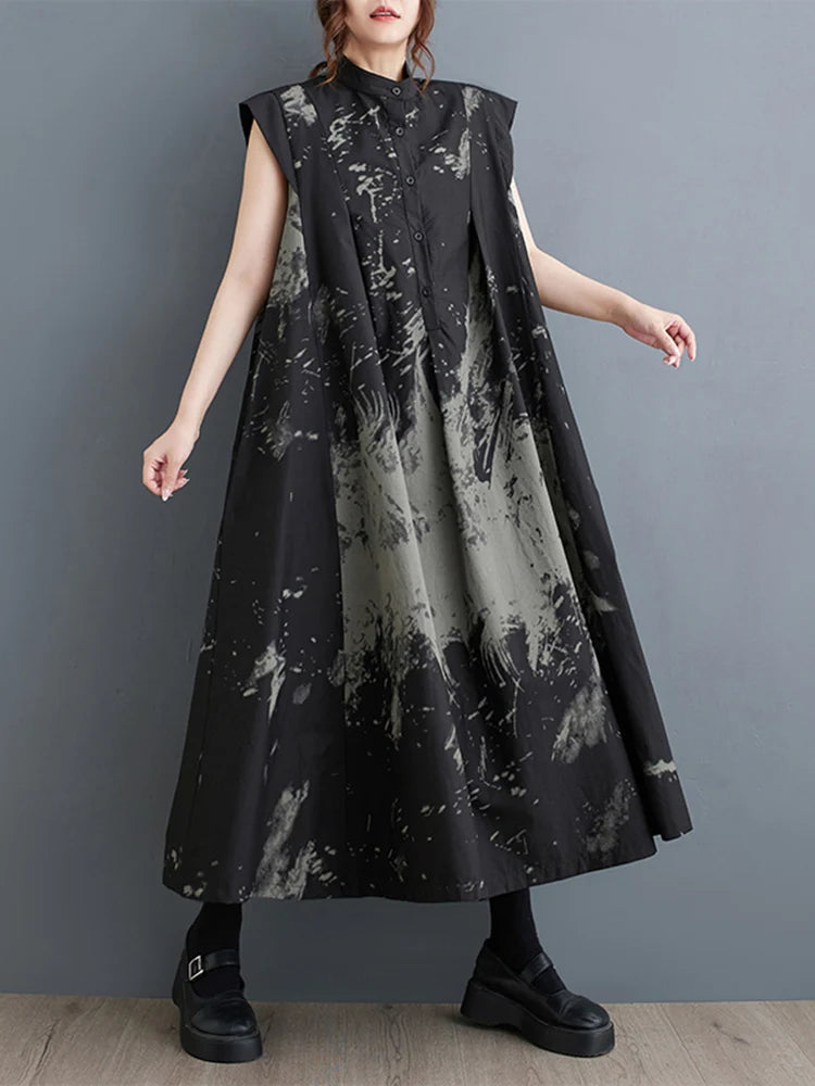 Black Print Stand-Collar Dress | MzStar Fashion | view 5