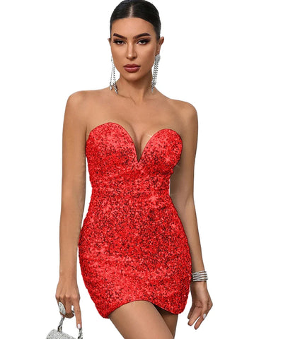Off-Shoulder Sequin Mini Dress | MzStar Fashion