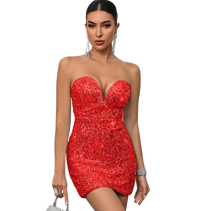 Off-Shoulder Sequin Mini Dress | MzStar Fashion