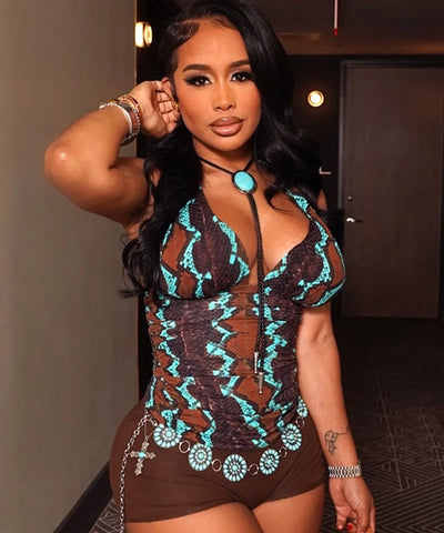 Lace-Up Halter Print Tank | MzStar Fashion