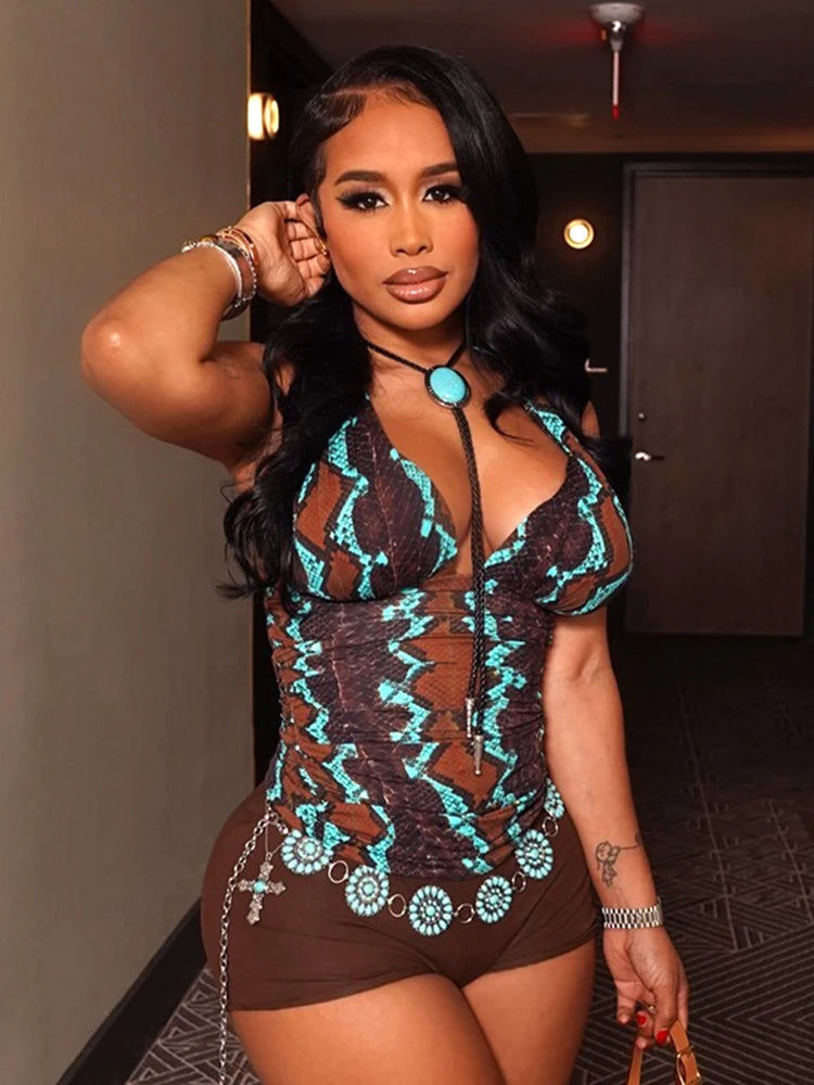 Lace-Up Halter Print Tank | MzStar Fashion