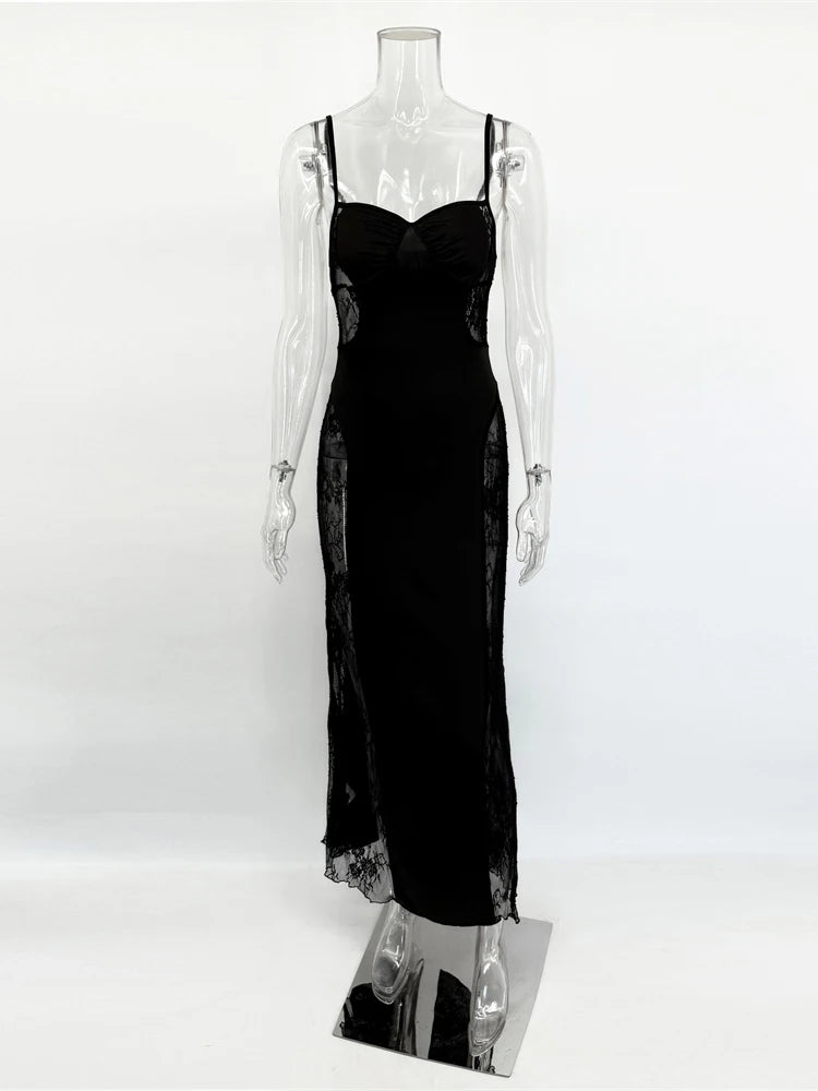 Black Lace Sheer Slit Maxi Dress | MzStar Fashion | view 6
