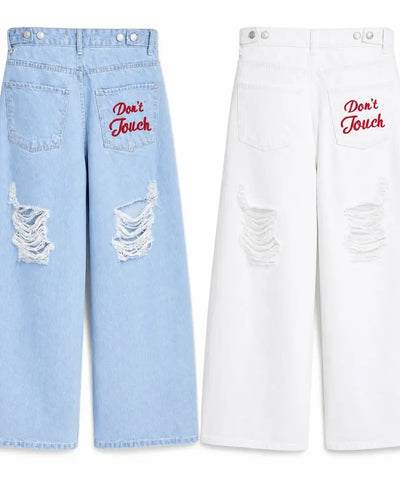 Letter Embroidered Baggy Jeans