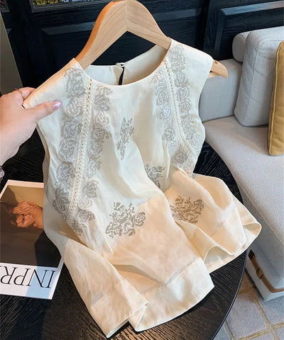 Embroidered Sleeveless Blouse | MzStar Fashion