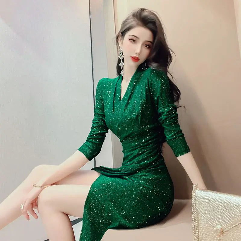 Slim V-Neck Midi Dress | MzStar Fashion