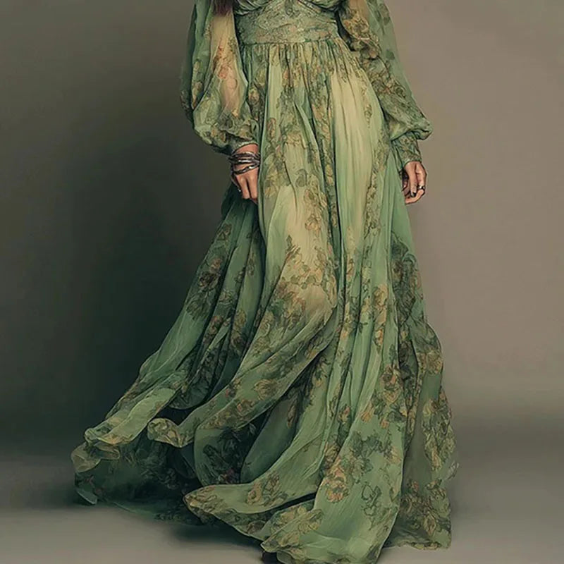 Floral Deep-V A-Line Dress | MzStar Fashion | view 2