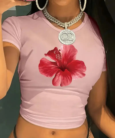 Y2K Red Floral Crop Top | MzStar Fashion