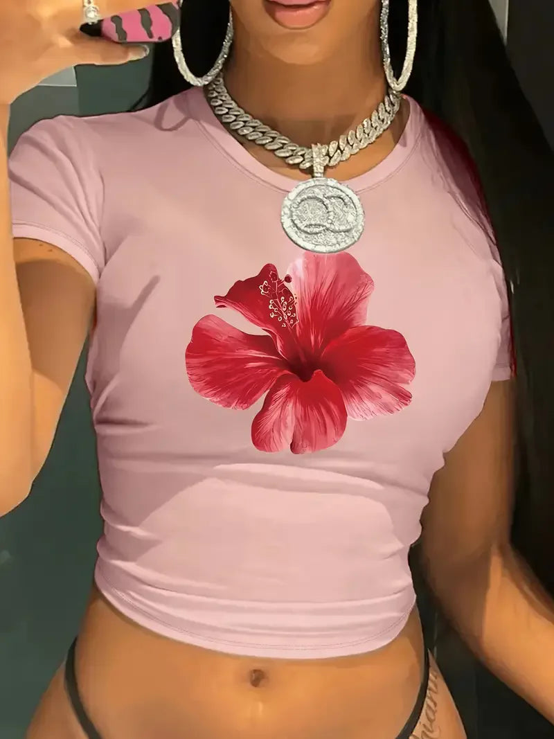 Y2K Red Floral Crop Top | MzStar Fashion