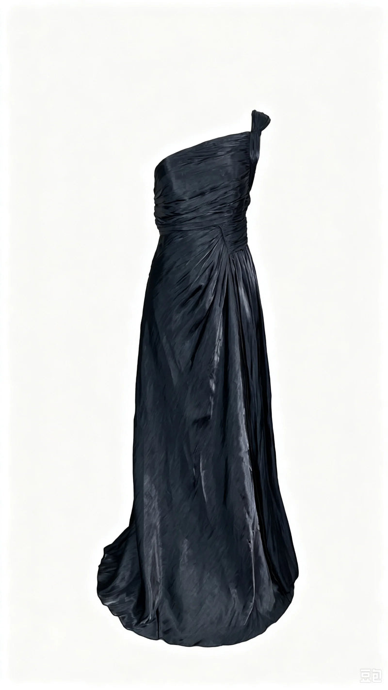 Olive Satin One-Shoulder Gown | MzStar Fashion | view 2