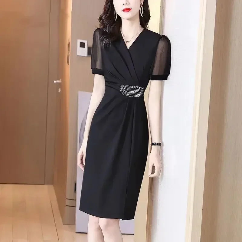 Slim V-Neck Long-Sleeve Dress | MzStar Fashion | view 4
