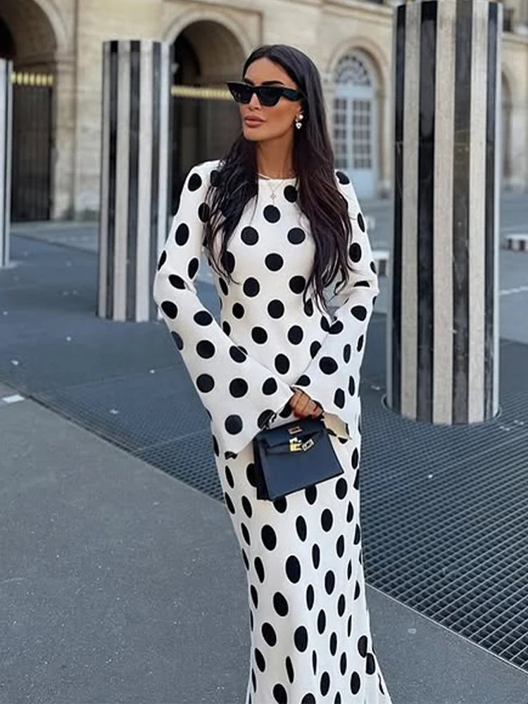 Black Dot High-Neck Maxi Dress | MzStar Fashion | view 5