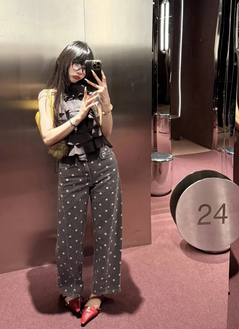 Polka Dot Wide-Leg Jeans | MzStar Fashion | view 4