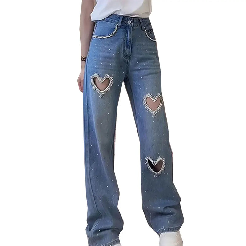 Heart Cut-Out Beaded Jeans | MzStar Fashion | view 6