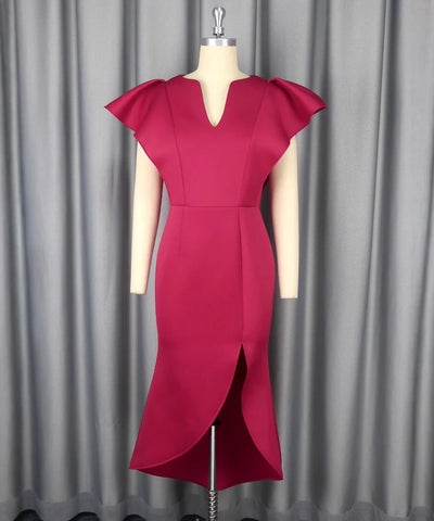 Ruffle Trim V-Neck Midi Dress