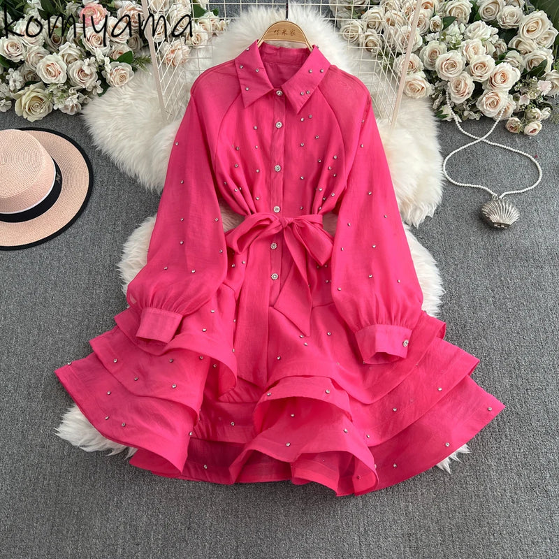 Rhinestone Ruffle Lace-Up Dress | MzStar Fashion