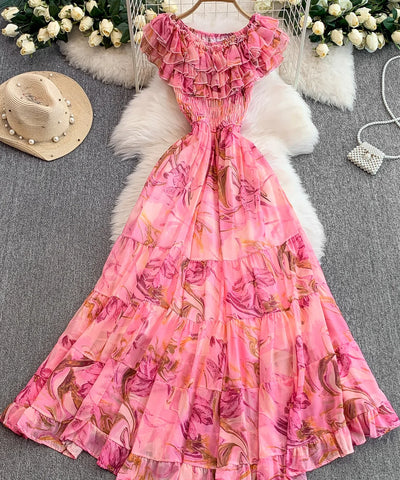 Lace Trim Tiered Midi Dress