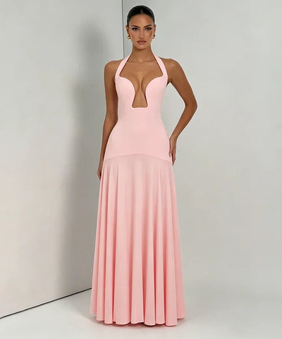 Blush Pink Keyhole Halter Maxi Dress