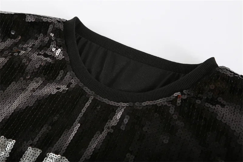 Sequin Letter Club Tee | MzStar Fashion | view 3