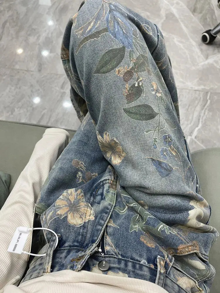 Floral Print Straight Jeans | MzStar Fashion | view 3