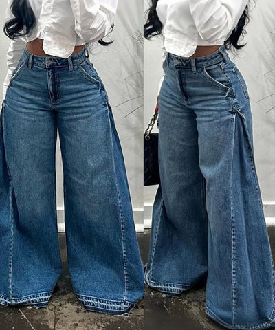 Y2K Flared Wide-Leg Jeans | MzStar Fashion