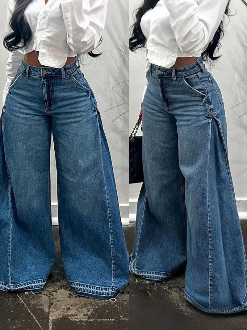 Y2K Flared Wide-Leg Jeans | MzStar Fashion