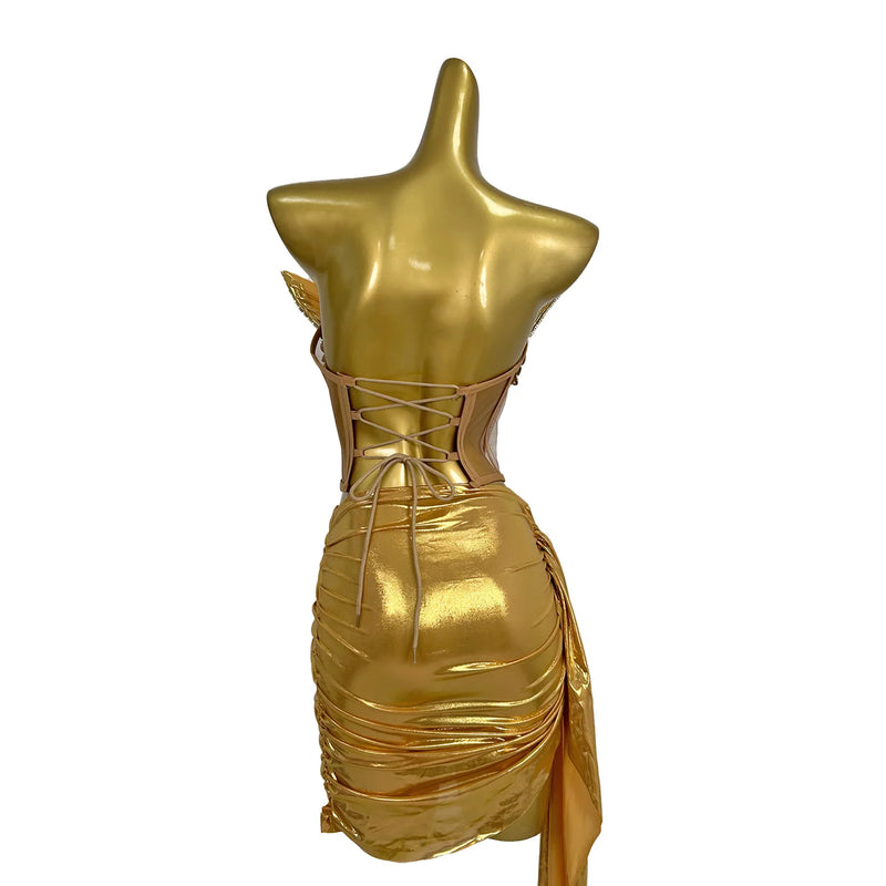 Gold Off-Shoulder Top & Skirt Set | MzStar Fashion | view 4