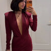Burgundy Pleated Deep-V Dress | MzStar Fashion | view 3