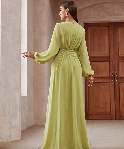 3D Floral Lantern-Sleeve Maxi Dress