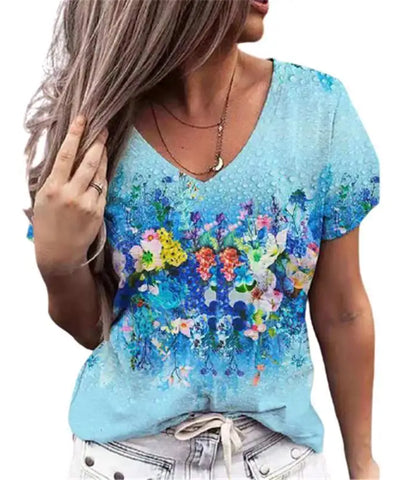 3D Floral V-Neck Tee | MzStar Fashion