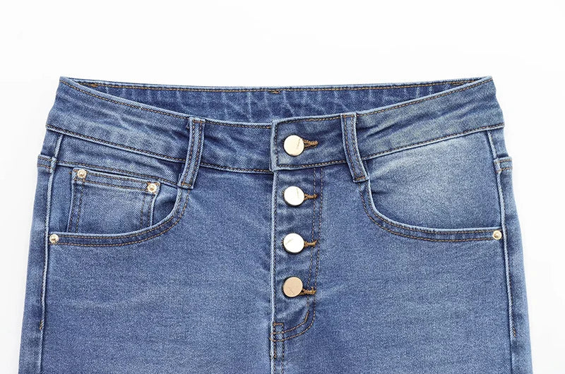 Metal Button Flared Jeans | MzStar Fashion | view 5