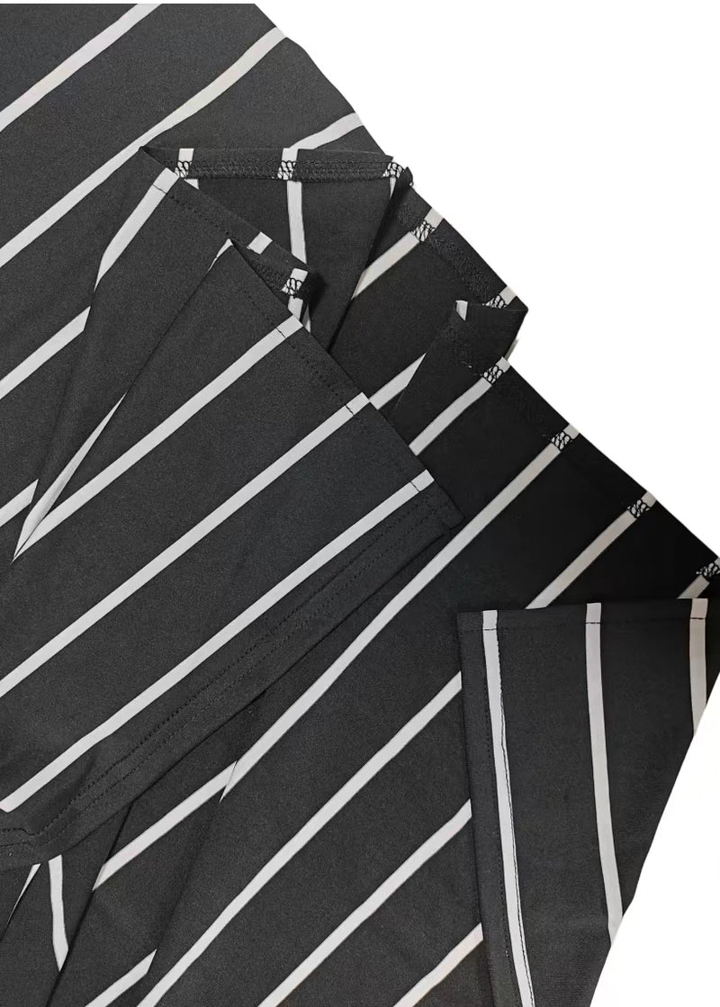 Elegant Black and White Striped Side Slit Vacation Dress | MzStar Fashion | view 5