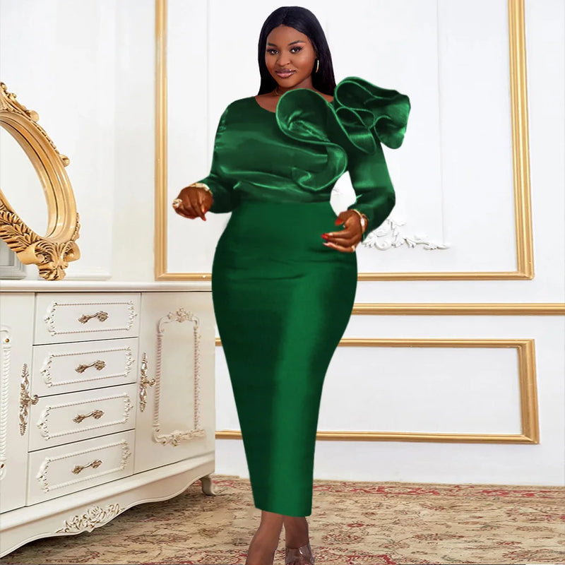Plus-Size Ruffle Evening Gown | MzStar Fashion | view 7