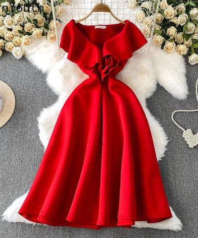 3D Floral V-Neck Midi Dress