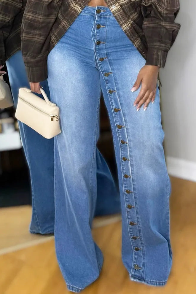 Multi-Button Wide-Leg Jeans | MzStar Fashion | view 7