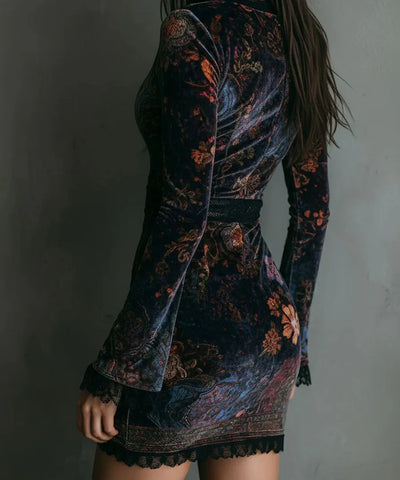 Velvet Floral Gothic Mini Dress