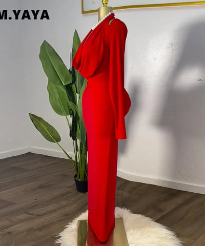 Pile Collar Long-Sleeve Maxi Dress