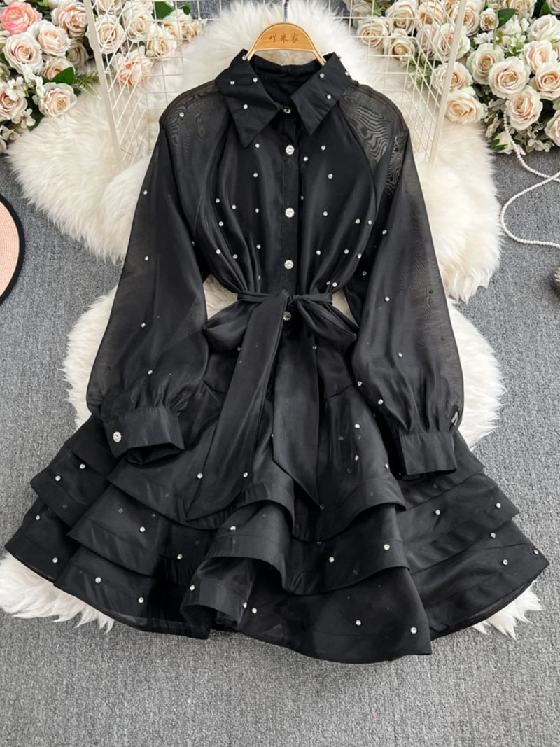 Rhinestone Ruffle Lace-Up Dress | MzStar Fashion | view 4