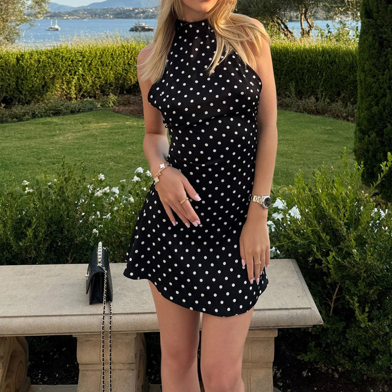 Polka Dot Halter Mini Dress | MzStar Fashion | view 5