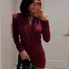 Burgundy Pleated Deep-V Dress | MzStar Fashion | view 4