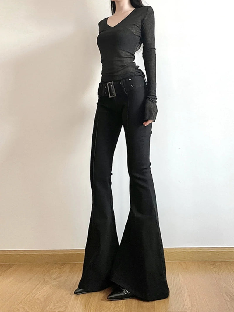 Black Y2K Flare Jeans | MzStar Fashion | view 3