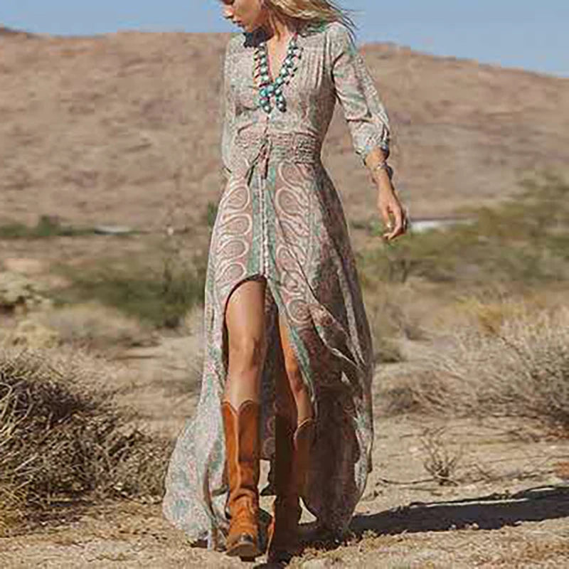 Retro Floral Chiffon Maxi Dress | MzStar Fashion | view 2