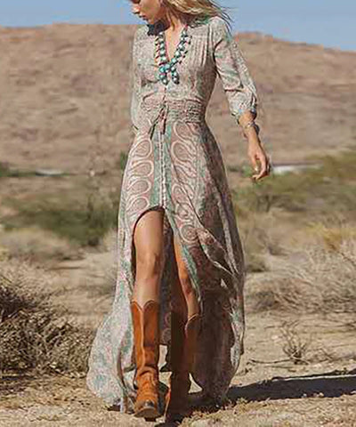 Retro Floral Chiffon Maxi Dress | MzStar Fashion