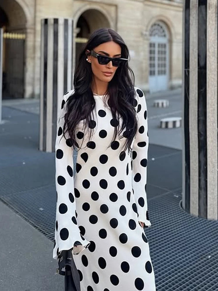 Black Dot High-Neck Maxi Dress | MzStar Fashion | view 4