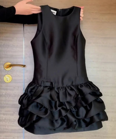 Black Satin Ruffle Vest Dress