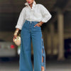 Braided Trim Side-Slit Jeans | MzStar Fashion | view 3