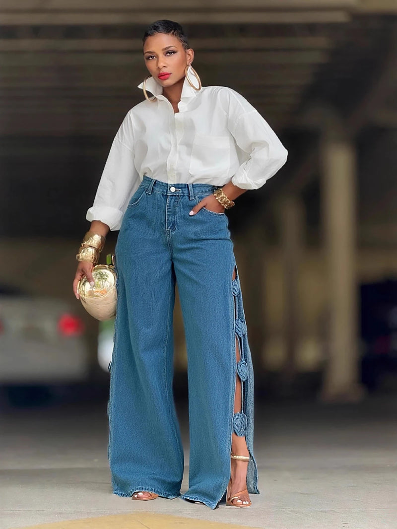 Braided Trim Side-Slit Jeans | MzStar Fashion | view 3