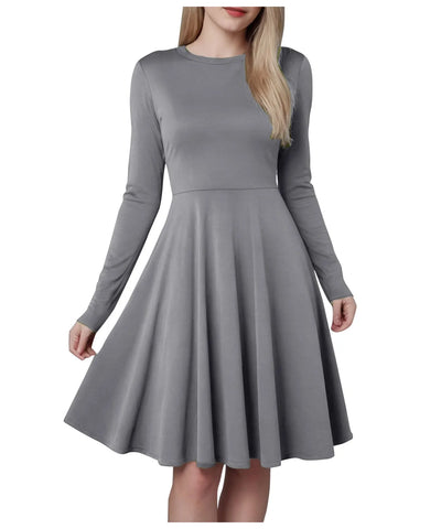 Pleated A-Line Long-Sleeve Dress