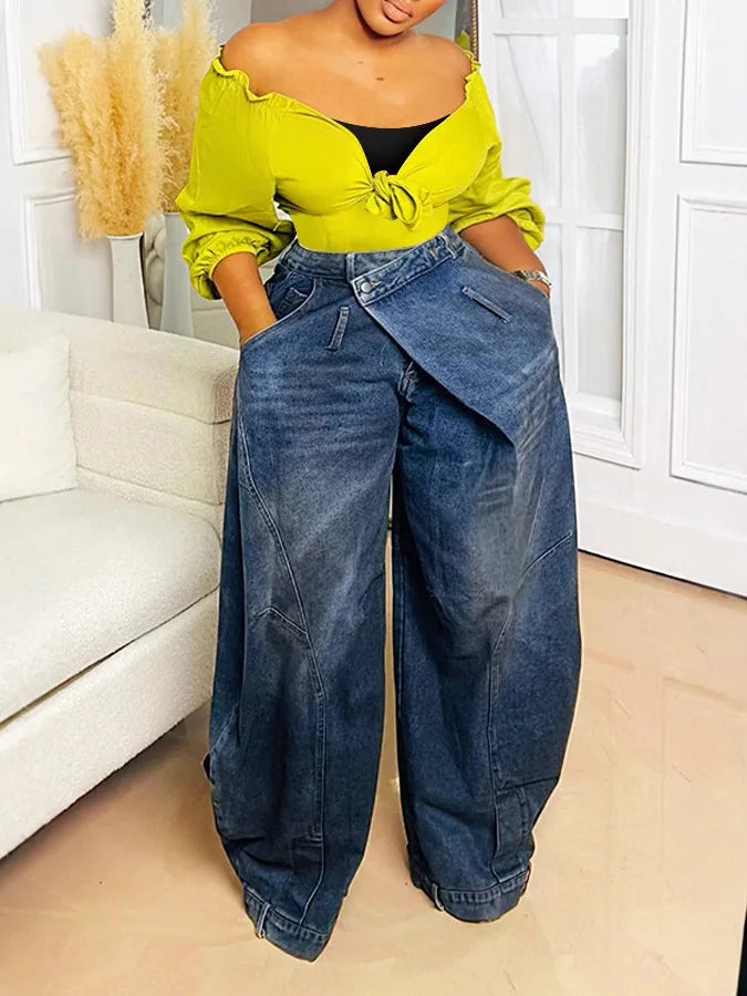 Washed Wide-Leg Mom Jeans | MzStar Fashion | view 7