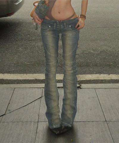 Patchwork Slim Low-Rise Jeans