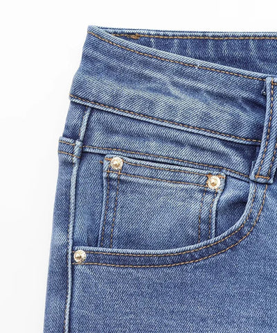 Metal Button Flared Jeans